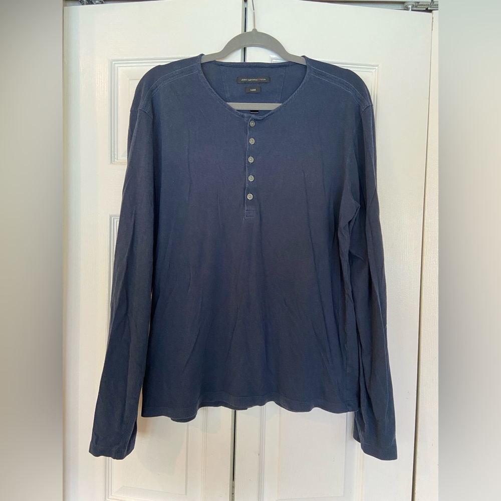 John Varvatos Navy Long Sleeve Henley Shirt